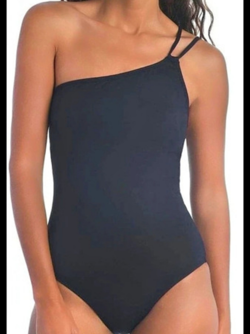 La Blanca Island Goddess Lace Back One Shoulder One Piece Black Small
